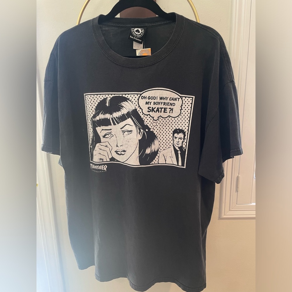 Thrasher Black Tee with White Comic Graphic